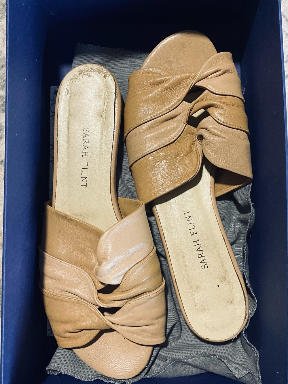 Sarah Flint Arabesque Slide | Summer Sandals | Camel Nappa | sz 8, 38 | Leather